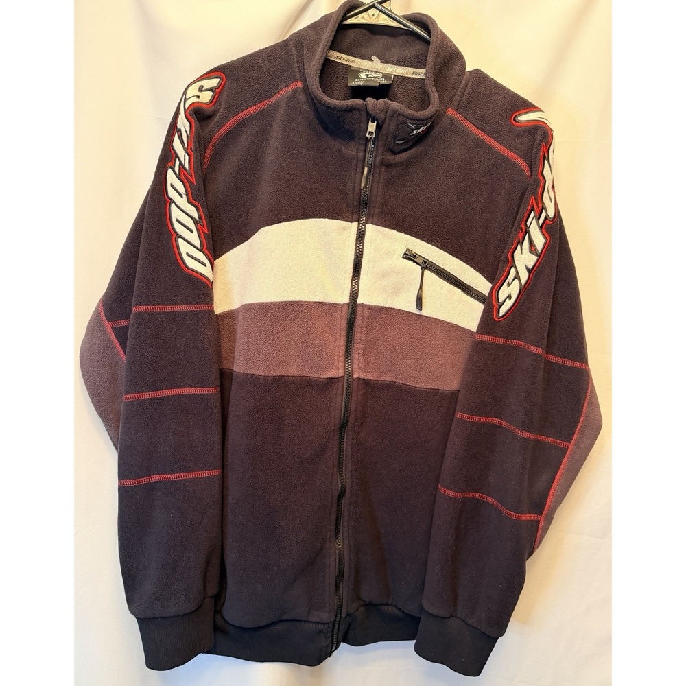 Vintage BRP Ski-Doo Men's Medium Full Zip Fleece Jacket Black Gray Embroidered